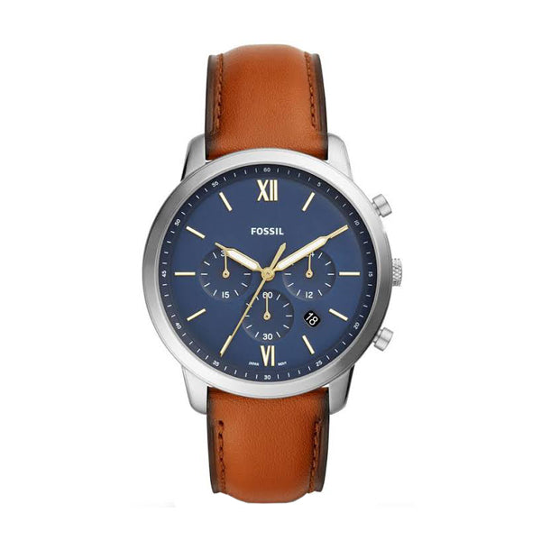 Fossil Neutra Brown Leather Strap Blue Dial Chronograph Quartz Watch for Gents - FS5453