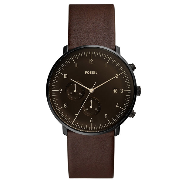 Fossil Chase Timer Brown Leather Strap Brown Dial Chronograph Quartz Watch for Gents - FS5485