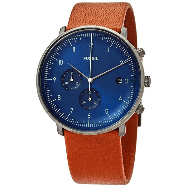 Fossil Chase Timer Brown Leather Strap Blue Dial Chronograph Quartz Watch for Gents - FS5486