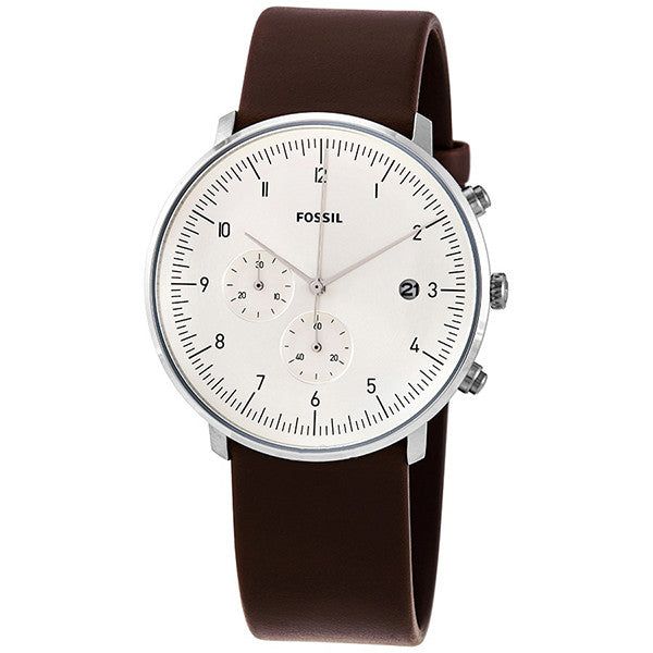 Fossil Chase Timer Brown Leather Strap Silver Dial Chronograph Quartz Watch for Gents - FS5488