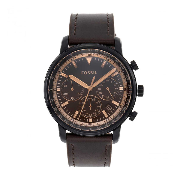 Fossil Goodwin Brown Leather Strap Brown Dial Chronograph Quartz Watch for Gents - FS5529