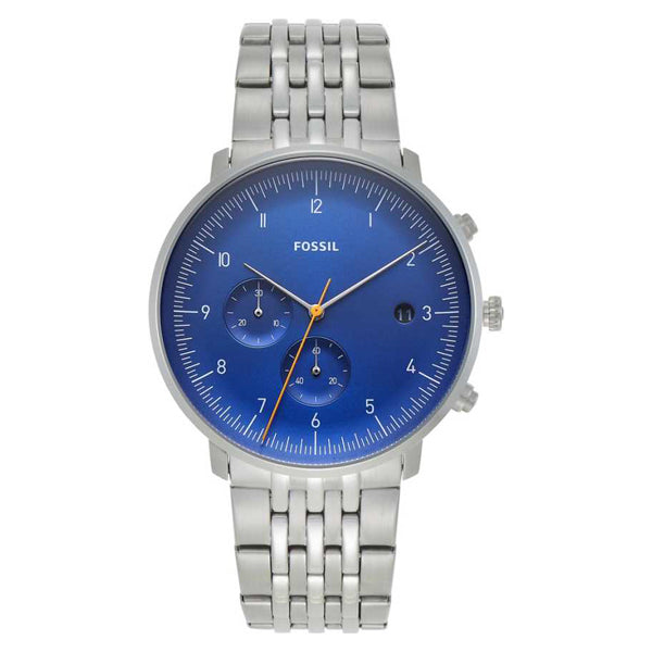 Fossil Chase Timer Silver Stainless Steel Blue Dial Chronograph Quartz Watch for Gents - FS5542