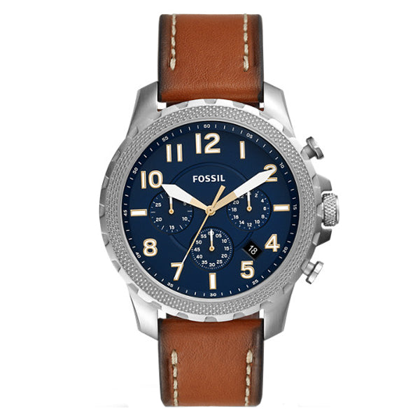 Fossil Bowman Brown Leather Strap Blue Dial Chronograph Quartz Watch for Gents - FS5602