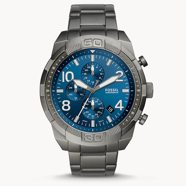Fossil Bronson Smoke Stainless Steel Blue Dial Chronograph Quartz Watch for Gents - FS5711