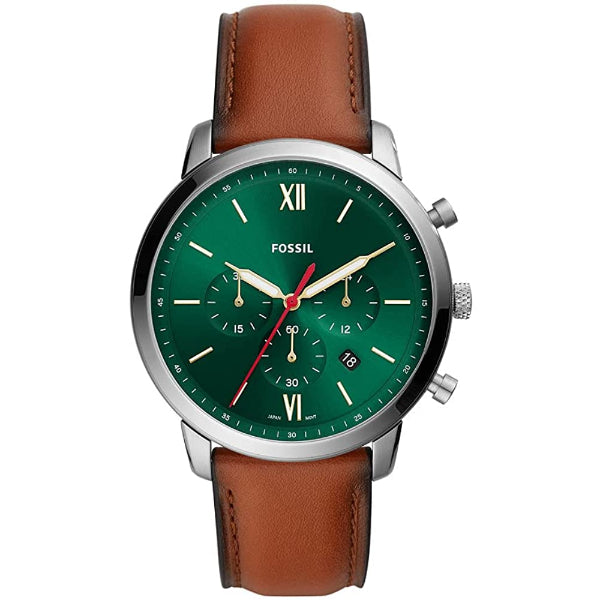 Fossil Neutra Brown Leather Strap Green Dial Chronograph Quartz Watch for Gents - FS5735