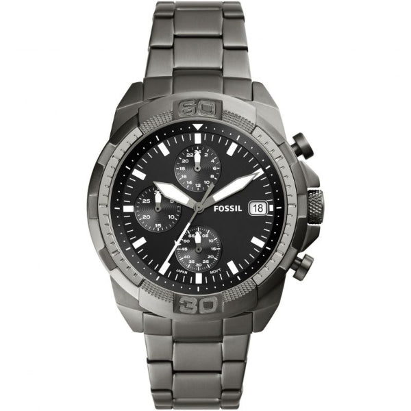 Fossil Bronson Smoke Stainless Steel Black Dial Chronograph Quartz Watch for Gents - FS5852