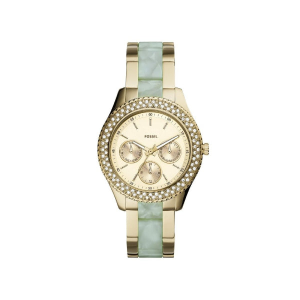 Fossil Stella Two-tone Stainless Steel Gold Dial Quartz Watch for Ladies - ES4757