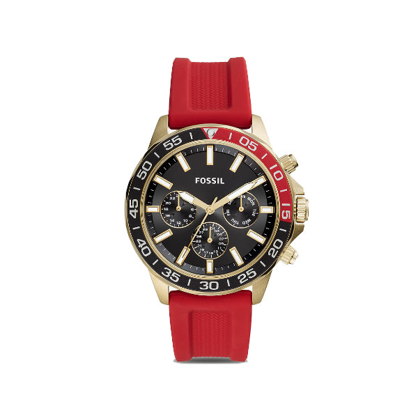 Fossil Bannon Multifunction Red Silicone Strap Black Dial Chronograph Quartz Watch for Gents - BQ2499