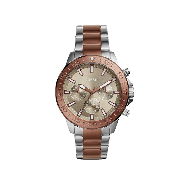 Fossil Bannon Multifunction Two-tone Stainless Steel Brown Dial Chronograph Quartz Watch for Gents - BQ2502