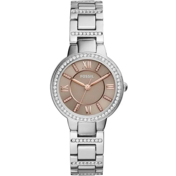 Fossil Virginia Silver Stainless Steel Taupe Dial Quartz Watch for Ladies - ES4147