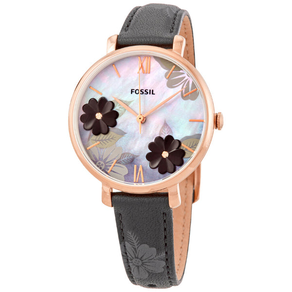 Fossil Jacqueline Black Leather Strap Mother of pearl Dial Quartz Watch for Ladies - ES4535
