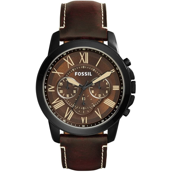 Fossil Grant Brown Leather Strap Brown Dial Chronograph Quartz Watch for Gents - FS5088