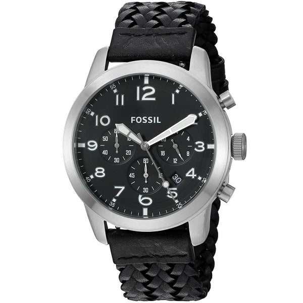 Fossil Pilot 54 Black Leather Strap Black Dial Chronograph Quartz Watch for Gents - FS5181