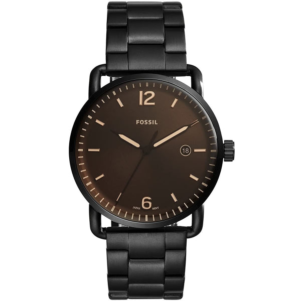 Fossil Commuter Black Stainless Steel Dark Brown Dial Quartz Watch for Gents - FS5277