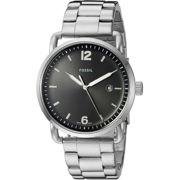 Fossil Commuter Silver Stainless Steel Black Dial Quartz Watch for Gents - FS5391