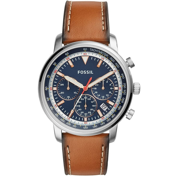 Fossil Goodwin Brown Leather Strap Blue Dial Chronograph Quartz Watch for Gents - FS5414