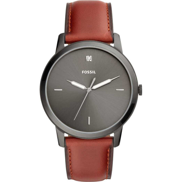 Fossil Minimalist Amber Leather Strap Gray Dial Quartz Watch for Gents - FS5479