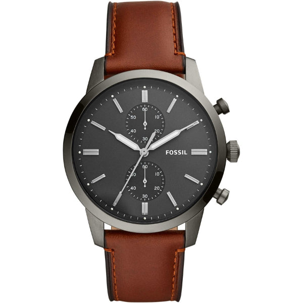 Fossil Townsman Amber Leather Strap Gray Dial Chronograph Quartz Watch for Gents - FS5522