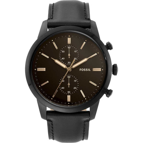 Fossil Townsman Black Leather Strap Black Dial Chronograph Quartz Watch for Gents - FS5585