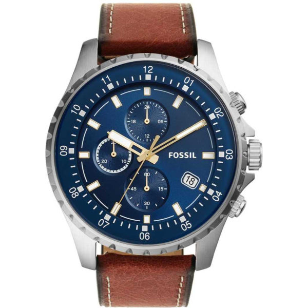 Fossil Dillinger Luggage Leather Strap Blue Dial Chronograph Quartz Watch for Gents - FS5675