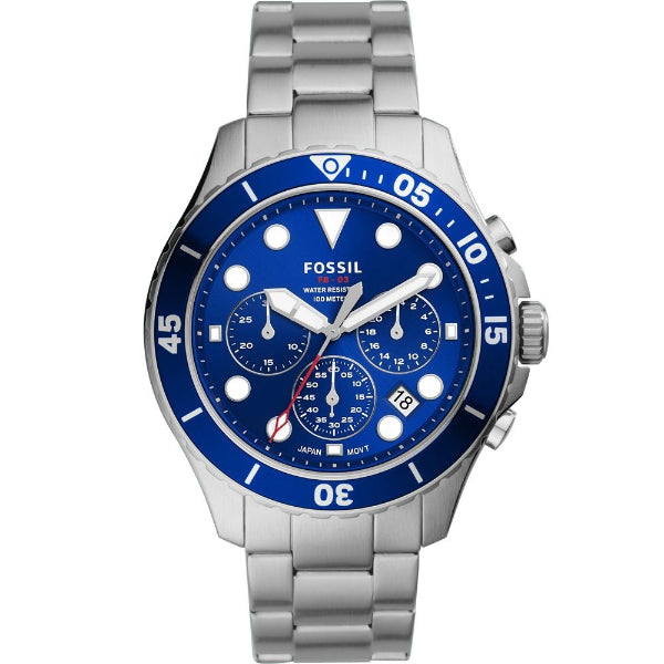 Fossil FB-03 Silver Stainless Steel Blue Dial Chronograph Quartz Watch for Gents - FS5724