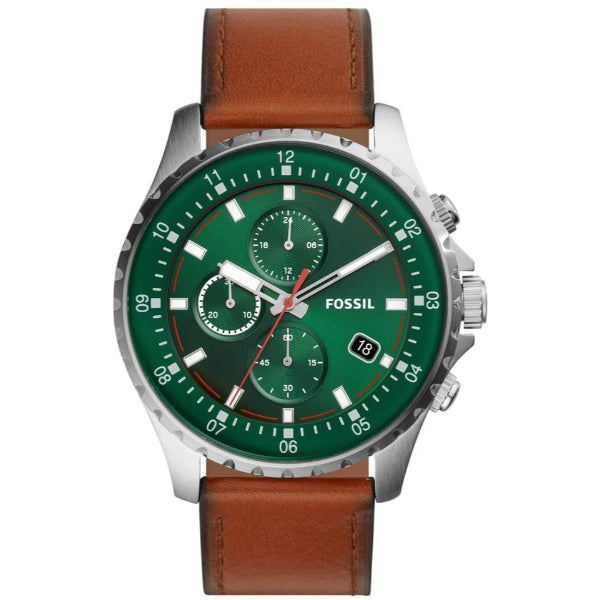 Fossil Dillinger Luggage Leather Strap Green Dial Chronograph Quartz Watch for Gents - FS5734