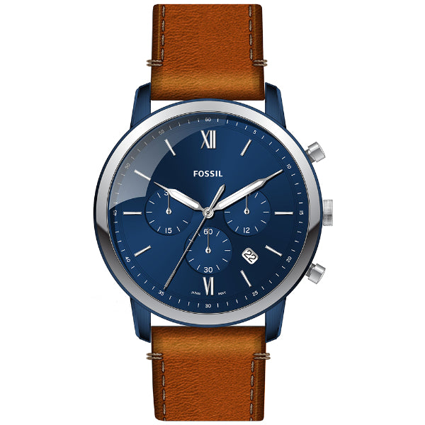 Fossil Neutra Brown Leather Strap Blue Dial Chronograph Quartz Watch for Gents - FS5791
