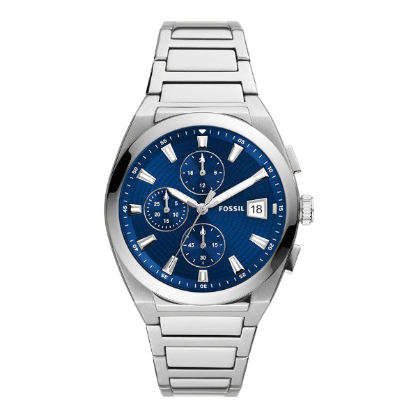 Fossil Everett Silver Stainless Steel Blue Dial Chronograph Quartz Watch for Gents - FS5795