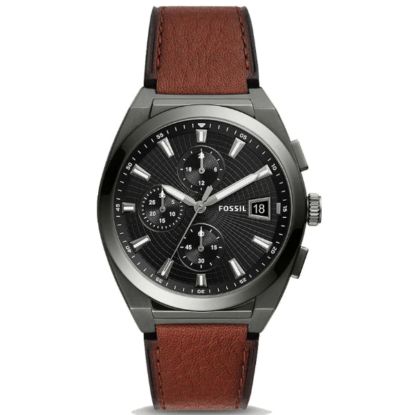 Fossil Everett Brown Leather Strap Grey Dial Chronograph Quartz Watch for Gents - FS5799