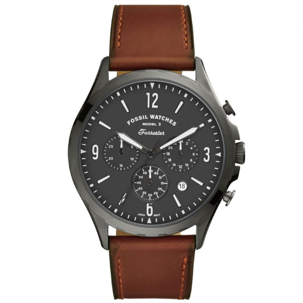 Fossil Forrester Brown Leather Strap Gray Dial Chronograph Quartz Watch for Gents - FS5815