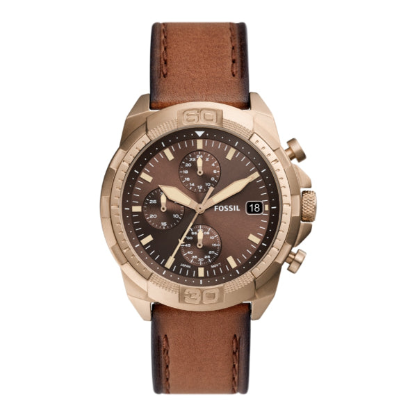 Fossil Bronson Brown Leather Strap Brown Dial Chronograph Quartz Watch for Gents - FS5857