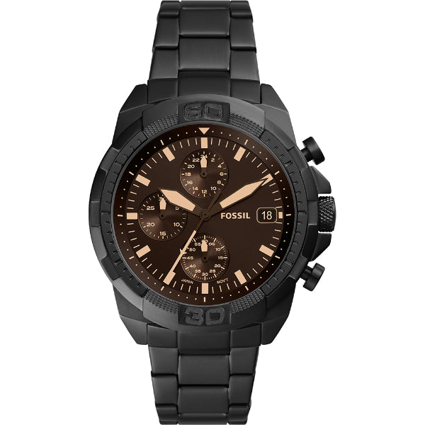 Fossil Bronson Black Stainless Steel Black Dial Chronograph Quartz Watch for Gents - FS5851