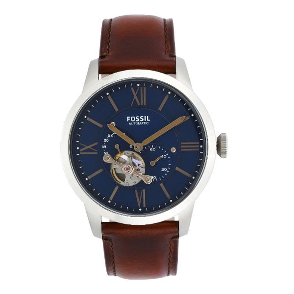 Fossil Townsman Brown Leather Strap Blue Dial Automatic Watch for Gents - ME3110