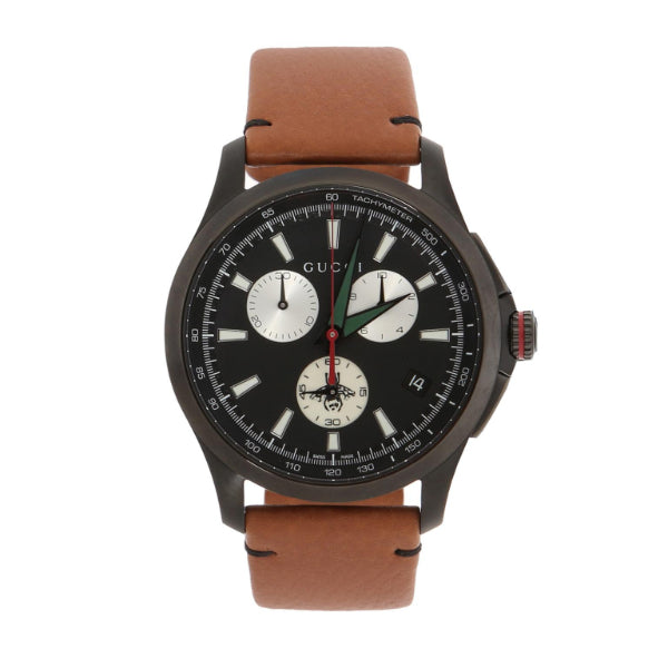 Gucci G-Timeless Brown Deer Leather Black Dial Chronograph Quartz Watch for Gents - YA126271
