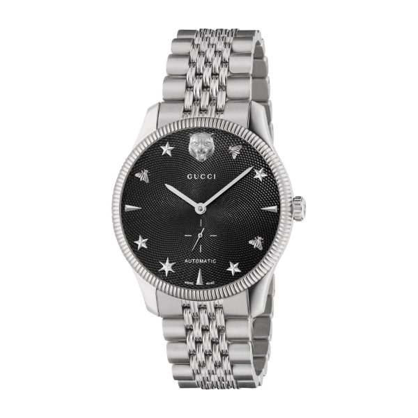 Gucci G-Timeless Silver Stainless Steel Black Dial Automatic Watch for Gents - GUCCI YA 126353