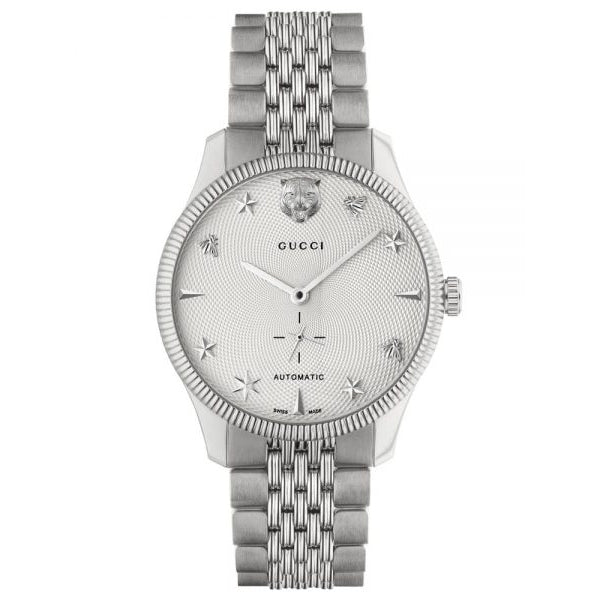 Gucci G-Timeless Silver Stainless Steel White Dial Automatic Watch for Gents - GUCCI YA 126354