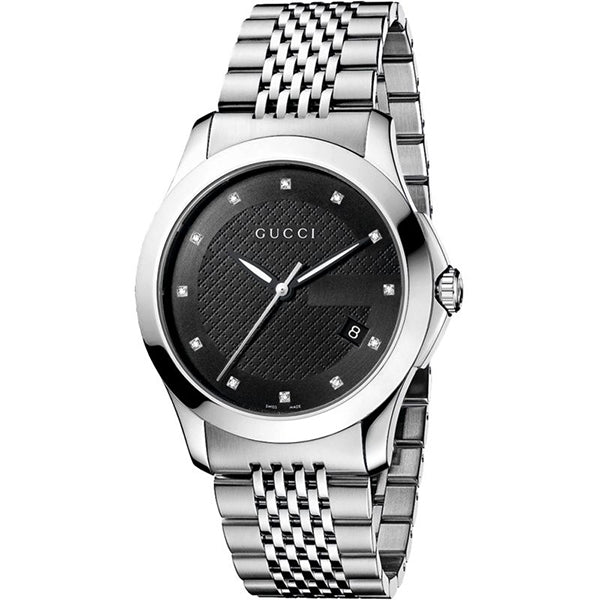 Gucci G-Timeless Silver Stainless Steel Black Dial Quartz Watch for Ladies- GUCCI YA126405