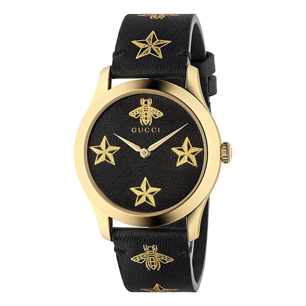 Gucci G-Timeless Black Leather Black Dial Quartz Watch for Unisex- GUCCI YA1264055