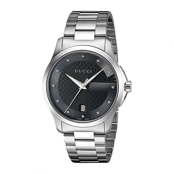 Gucci G-Timeless Silver Stainless Steel Black Dial Quartz Watch for Gents- GUCCI YA126456