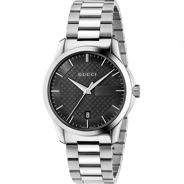 Gucci G-Timeless Silver Stainless Steel Black Dial Quartz Watch for Gents- GUCCI YA126457