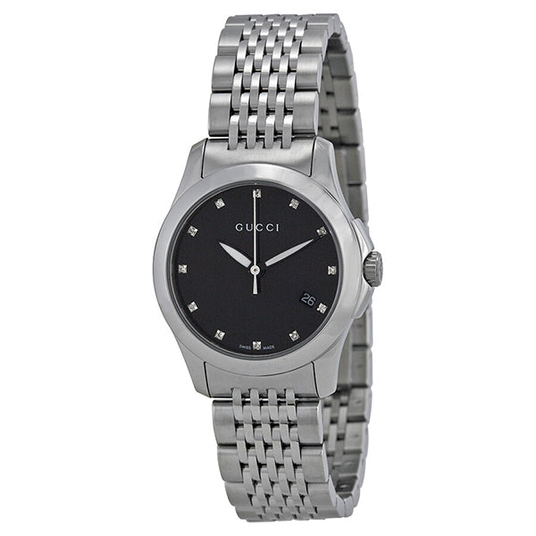 Gucci G-Timeless Silver Stainless Steel Black Mother of Pearl Dial Quartz Watch for Ladies- GUCCI YA126505