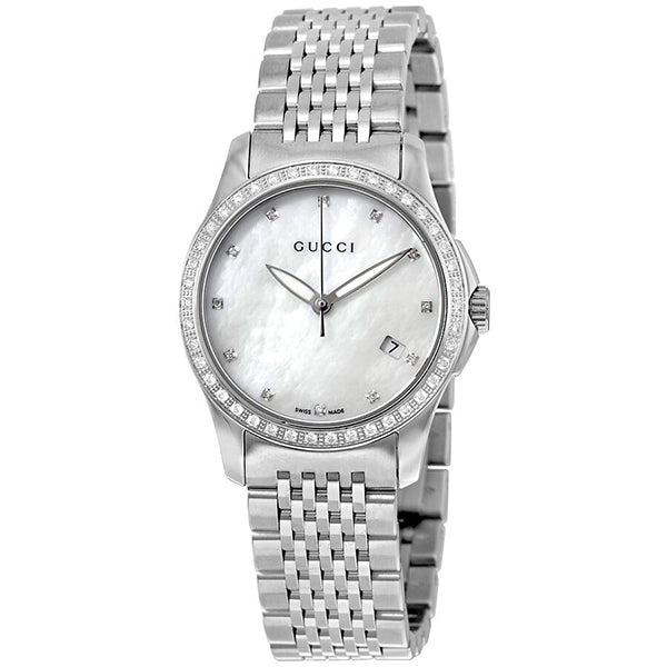 Gucci G-Timeless Silver Stainless Steel Mother of Pearl Dial Quartz Watch for Ladies - YA 126508