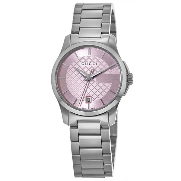 Gucci G-Timeless Silver Stainless Steel Pink Dial Quartz Watch for Ladies- GUCCI YA126524