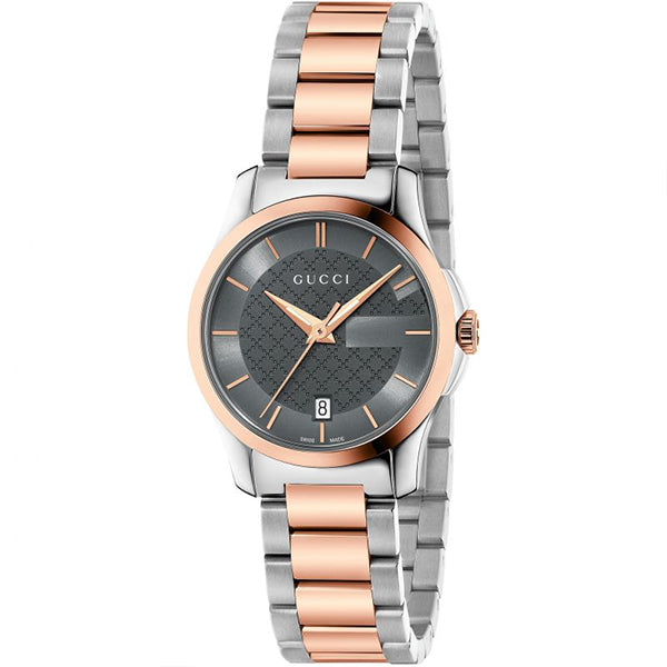 Gucci G-Timeless Two-tone Stainless Steel Grey Dial Quartz Watch for Ladies- GUCCI YA126527