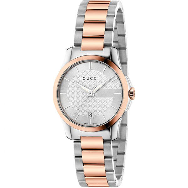 Gucci G-Timeless Two-tone Stainless Steel Silver Dial Quartz Watch for Ladies- GUCCI YA126528