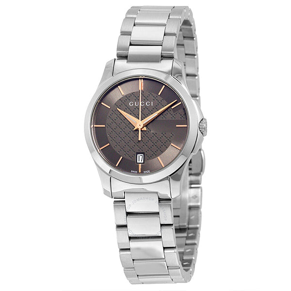 Gucci G-Timeless Silver Stainless Steel Brown Dial Quartz Watch for Ladies- GUCCI YA126529
