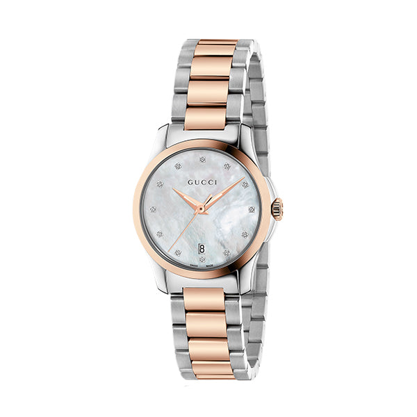 Gucci G-Timeless Two-tone Stainless Steel Mother of Pearl Dial Quartz Watch for Ladies- GUCCI YA126544