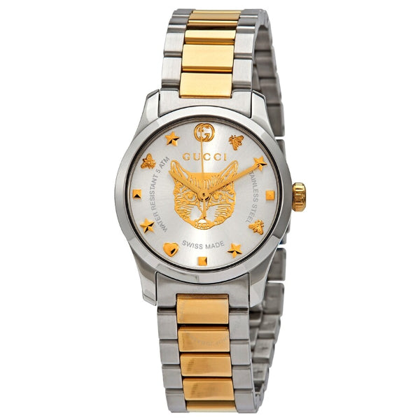 Gucci G-Timeless Two-tone Stainless Steel Silver Dial Quartz Watch for Ladies - GUCCI YA 126596