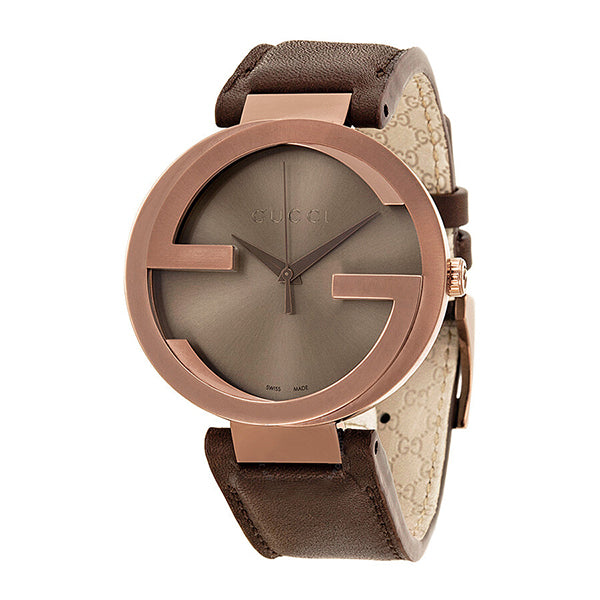 Gucci Interlocking G XL Brown Leather Brown Dial Quartz Watch for Gents- GUCCI YA133207