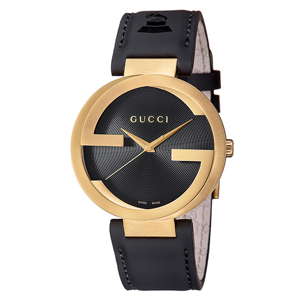 Gucci Interlocking Latin Grammy XL Special Edition Black Leather Black Dial Quartz Watch for Gents- GUCCI YA133208